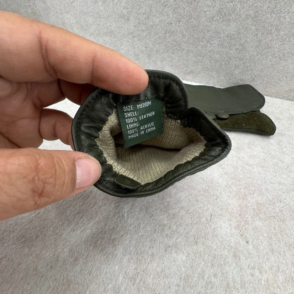 Unbranded‎ Leather Suede Gloves Medium Olive Green Button Detail Dark Academia